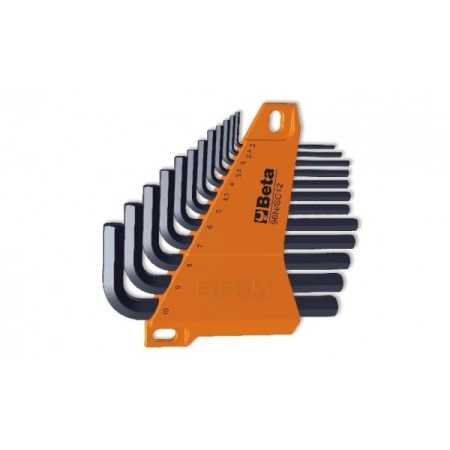 SERIE DI 12 CHIAVI MASCHIO ESAGONALE PIEGATE BRUNITE CON SUPPORTO IN PLASTICA  ART. 96N/SC12