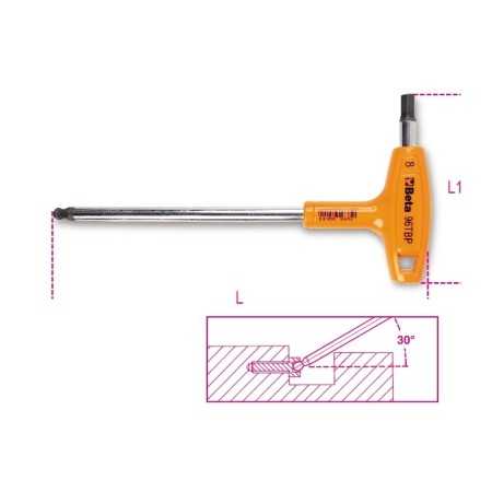 CHIAVI MASCHIO ESAGONALE PIEGATE CON ESTREMITA' SFERICA ED IMPUGNATURA DI MANOVRA CROMATE MM 4 ART. 96TBP   