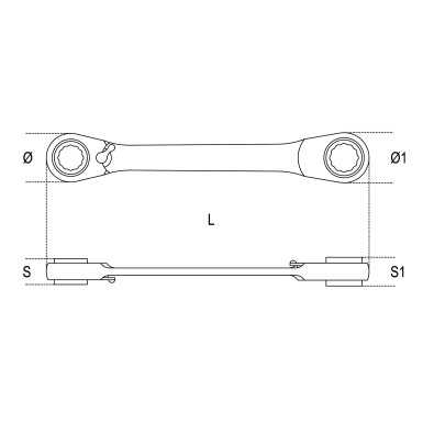 CHIAVI POLIGONALI DOPPIE PIEGATE A 15° A CRICCHETTO REVERSIBILE MM 12x13 ART. 195P   
