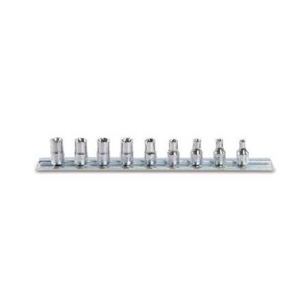 SERIE DI 9 CHIAVI A BUSSOLA A MANO CON ATTACCO QUADRO FEMMINA 1/4" PER  VITI CON TESTE A PROFILO TORX® CROMATE ART. 900FTX/SB9  