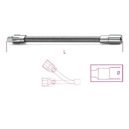 PROLUNGA FLESSIBILE CON ATTACCHI QUADRI FEMMINA E MASCHIO 1/4" CROMATA ART. 900FL   