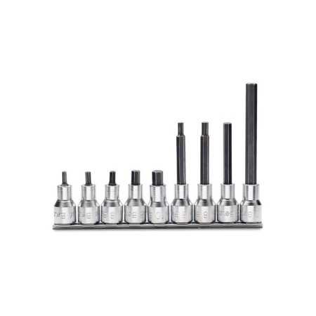 SERIE DI 9 CHIAVI A BUSSOLA MASCHIO ESAGONALE CON ATTACCO QUADRO FEMMINA 1/2" CROMATE ART. 920PE/SB9   