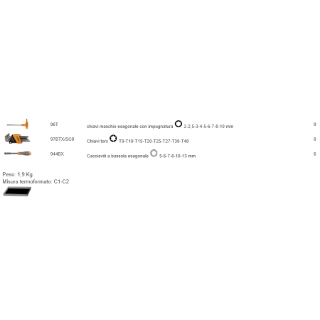 TERMOFORMATO MORBIDO CON ASSORTIMENTO DI 24 ATTREZZI BETA M60