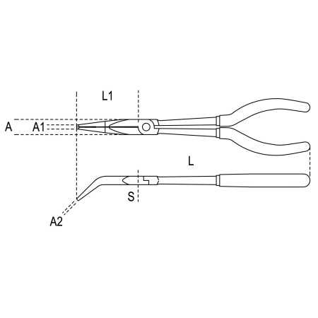 PINZE A BECCHI MEZZOTONDI LUNGHISSIMI ZIGRINATI PIEGATI A 45° ART. 1009L/B   