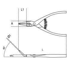 PINZE A BECCHI PIEGATI A 45° PER ANELLI ELASTICI DI SICUREZZA L MM 140x0,9 ART. 1037    2
