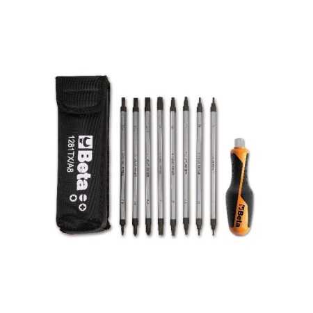 ASSORTIMENTO DI 8 GIRAVITE BIVALENTI E 1 IMPUGNATURA DI MANOVRA IN ASTUCCIO ART. 1281BG-TX/A8   