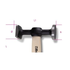 MARTELLO CON TESTE PIANE TONDA ZIGRINATA E QUADRA LISCIA MANICO IN LEGNO ART. 1357Z/45    2