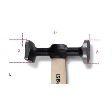 MARTELLO CON TESTE PIANE TONDA ZIGRINATA E QUADRA LISCIA MANICO IN LEGNO BETA 1357 Z/45   