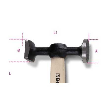 MARTELLO CON TESTE PIANE TONDA ZIGRINATA E QUADRA LISCIA MANICO IN LEGNO BETA 1357 Z/45   