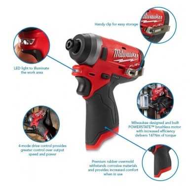 AVVITATORE IMPULSI Milwaukee M12 FID-202X Fuel ATTACCO ¼″ 