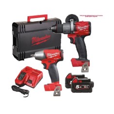 Kit Milwaukee M18FPP2B-502X Trapano M18FPD2 Fuel + Avvitatore ad impulsi M18 FIWF attacco 1/2 + 2 batterie 5 Ah 