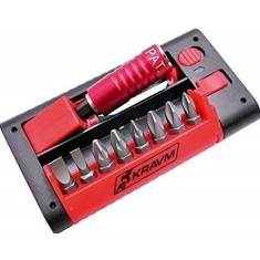 Kravm E06014 Set Inserti in Acciaio S2 con Portainserti Magnetico Blocca Vite, 9 Pezzi, Rosso/Grigio