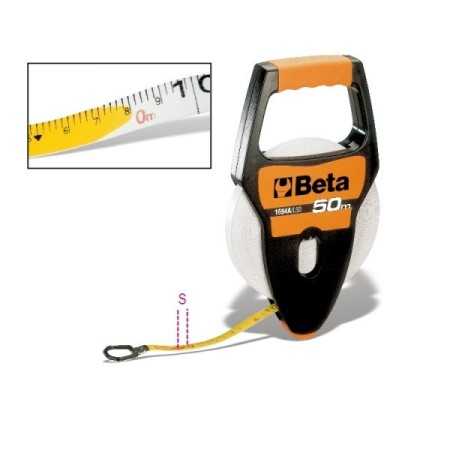 Rotelle metriche con impugnatura cassa in ABS antiurto nastro in fibra di vetro ricoperto in PVC L m 50 art. 1694A/L