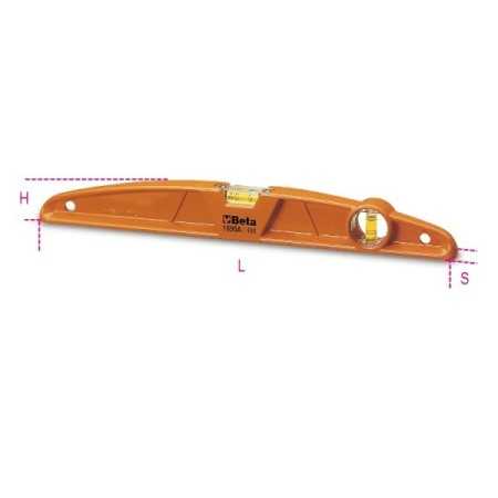 Livelle in alluminio pressofuso con 1 base rettificata a 2 fiale infrangibili L mm 800 art 1696A