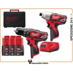 Kit 12V Trapano con percussione + avvitatore ad impulsi M12 BPP2B-203C