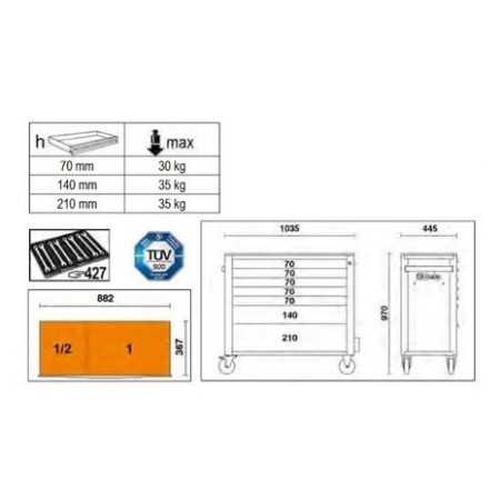 Cassettiera Mobile Con 7 Cassetti, Con Sistema Antiribaltamento, Modello Lungo - Beta RSCAX/7