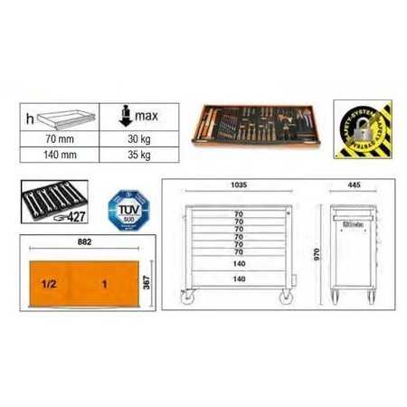 Cassettiera Mobile Con 8 Cassetti, Con Sistema Antiribaltamento, Modello Lungo - Beta RSC24AXL/8