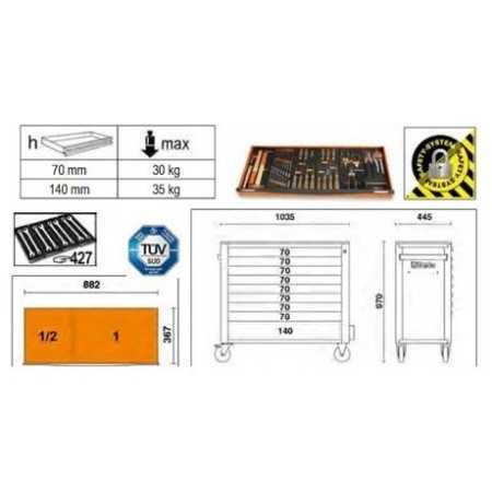 Cassettiera Mobile Con 9 Cassetti, Con Sistema Antiribaltamento, Modello Lungo - Beta RSC24AXL/9
