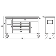 Cassettiera Mobile Work Station Con 7 Cassetti E Cestino Portarifiuti Integrato - Beta C45PRO 2.0 MWS/W 2