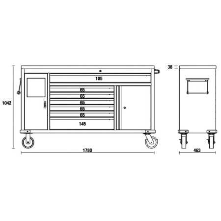 Cassettiera Mobile Work Station Con 7 Cassetti E Cestino Portarifiuti Integrato - Beta C45PRO MWS/W