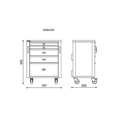 Cassettiera mobile Beta con 5 cassetti per arredo officina RSC50 C5