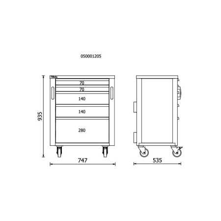 Cassettiera mobile Beta con 5 cassetti per arredo officina RSC50 C5