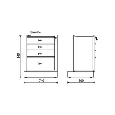 Modulo Beta fisso con 4 cassetti per arredo officina RSC50 M4