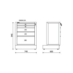 Modulo Beta fisso con 5 cassetti per arredo officina RSC50 M5 2