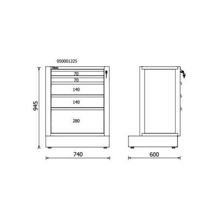 Modulo Beta fisso con 5 cassetti per arredo officina RSC50 M5