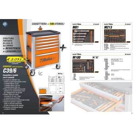Carrello Beta C39 7 Cassetti + allestimento 145 utensili PRO