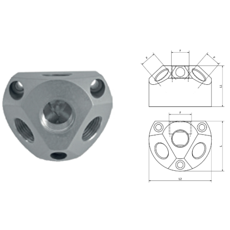 Blocchetto di derivazione alluminio 1/2" per aria compressa