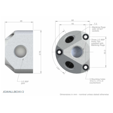 Blocchetto di derivazione alluminio 1/2" per aria compressa