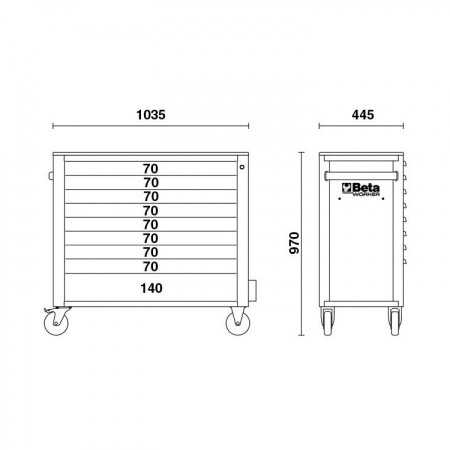 Cassettiera mobile Beta Worker BW 2400S XL9/E-XXL con 9 cassetti e 716 utensili inclusi