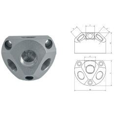 Blocchetto di derivazione alluminio 1/2" per aria compressa 2