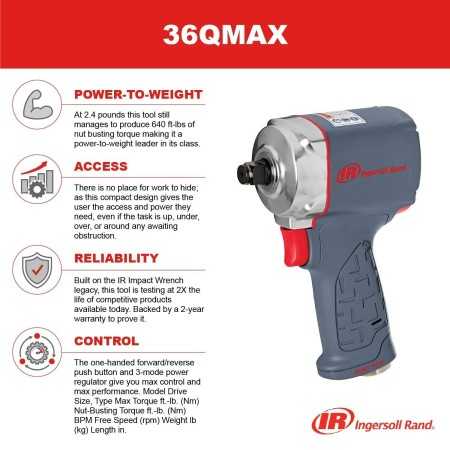 Avvitatore Ingersoll Rand 36QMAX tipo corto con 1/2 "quadrato