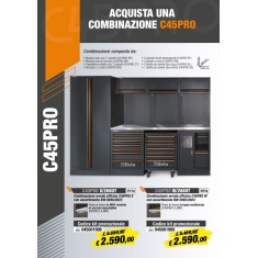 Combinazione arredo officina C45PRO W con assortimento BW 5945/2023 Piano di lavoro in legno multistrato