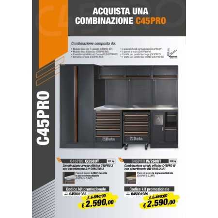 Combinazione arredo officina C45PRO W con assortimento BW 5945/2023 Piano di lavoro in legno multistrato