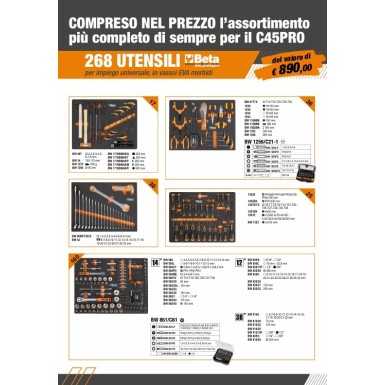 Combinazione arredo officina C45PRO W con assortimento BW 5945/2023 Piano di lavoro in legno multistrato