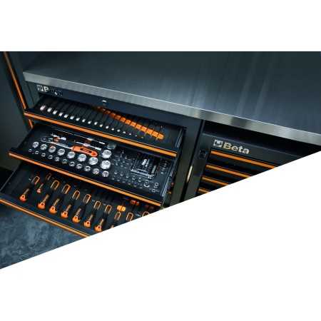 Combinazione arredo officina C45PRO W con assortimento BW 5945/2023 Piano di lavoro inox