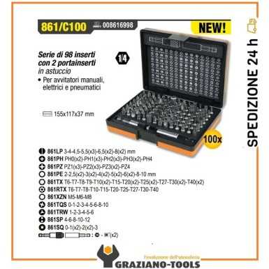 Serie di 98 inserti da 1/4" con 2 portainserti in astuccio Beta 861/C100 