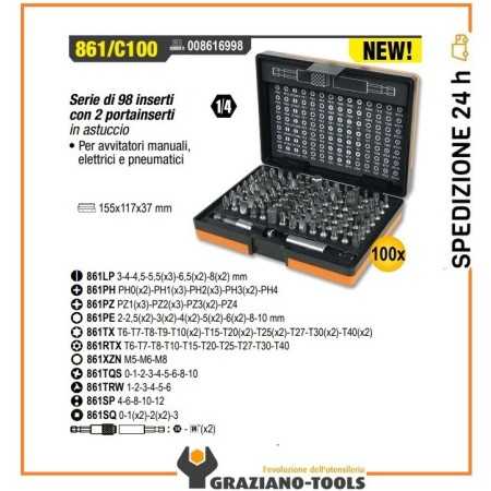 Serie di 98 inserti da 1/4" con 2 portainserti in astuccio Beta 861/C100 