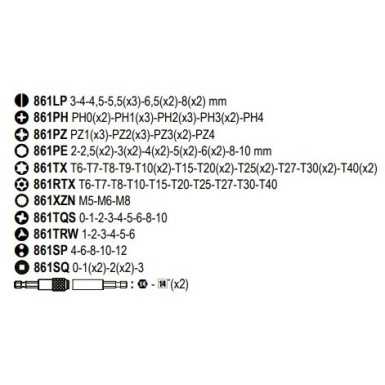 Serie di 98 inserti da 1/4" con 2 portainserti in astuccio Beta 861/C100 