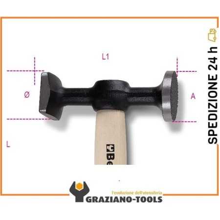MARTELLO CON TESTE PIANE TONDA ZIGRINATA E QUADRA LISCIA MANICO IN LEGNO ART. 1357Z/45   