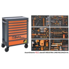 Cassettiera mobile con otto cassetti, con sistema ANTIRIBALTAMENTO e assortimento di 411 utensili INDUSTRIA 2400 RSC24A/8-VIL