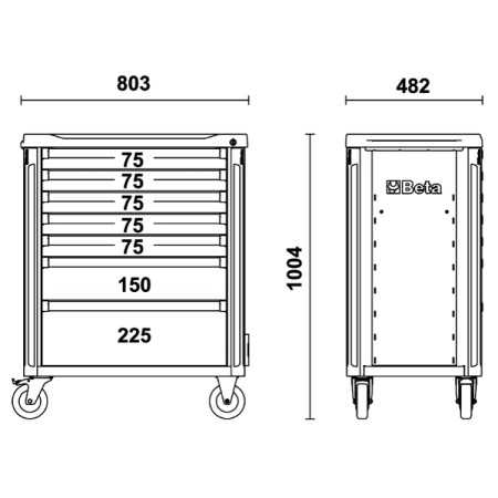 Cassettiera Mobile Con 7 Cassetti Rosso Con Sistema Antiribaltamento - Beta C37A/7-R