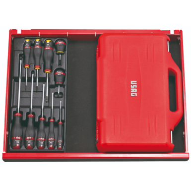 U06010011 Assortimento in cassetta modulare con bussole esagonali ed inserti per avvitatura (100 pz) 601Usag