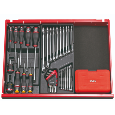 USAG U06010001 - 601 1/4 J34 - ASSORTIMENTO IN CASSETTA CON BUSSOLE ESAGONALI ED INSERTI PER AVVITATURA (34 PZ)