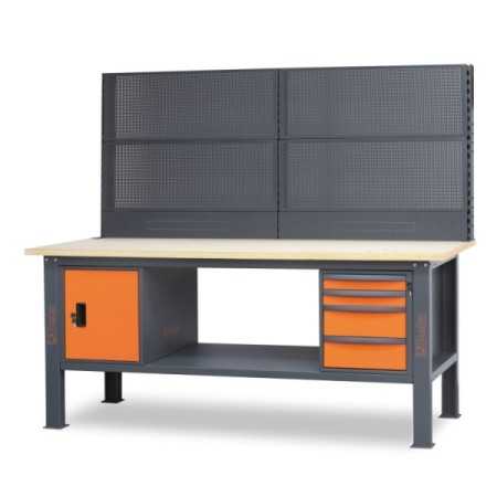 Banco da lavoro 2,1 m con piano in legno, 4 cassetti e modulo anta C58BC-W2,1  4CA+SVR Beta