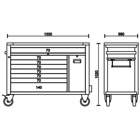 Cassettiera mobile 8 cassetti con sistema antiribaltamento, modello lungo RSC24AXXL Beta