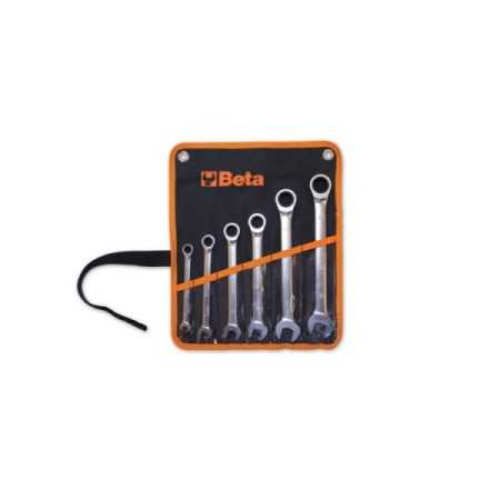 Serie di chiavi combinate a cricchetto diritte in busta di tela 141/B6 Beta